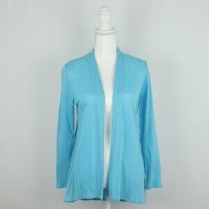 J. Jill Women's Extra Small Blue Linen Open Front Lightweight Knit Cardigan